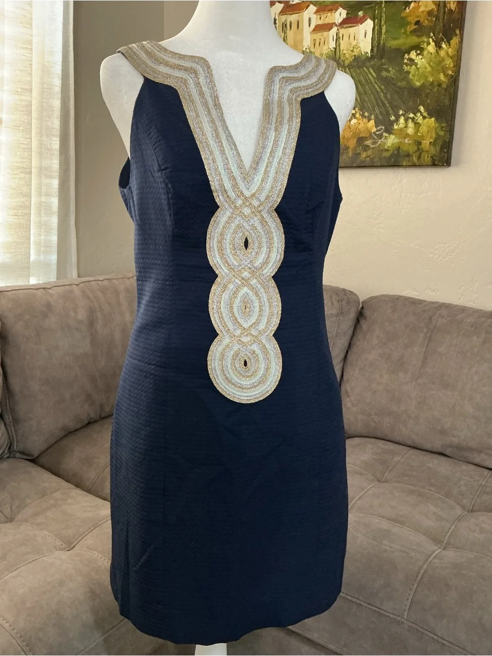 Lilly Pulitzer Navy Sleeveless V-Neck Mini Dress with Ivory Embellished Trim